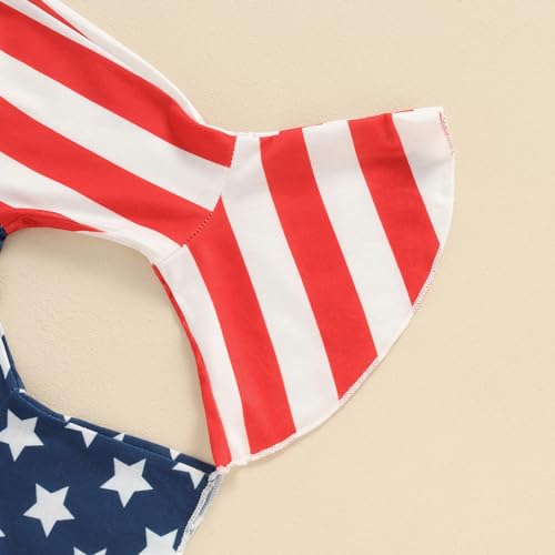 Kuriozud Newborn Baby Girl 4th of July Outfit Ruffle Romper American Flag Flare Pants Set Infant Fourth of July Summer Clothes (American babe red, 0-3 Months)