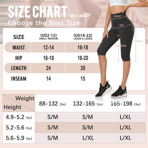 Hi Clasmix 3 Pack Women's Knee Length Leggings-High Waisted Capri Pants Biker Shorts for Women Yoga Workout Shorts Summer