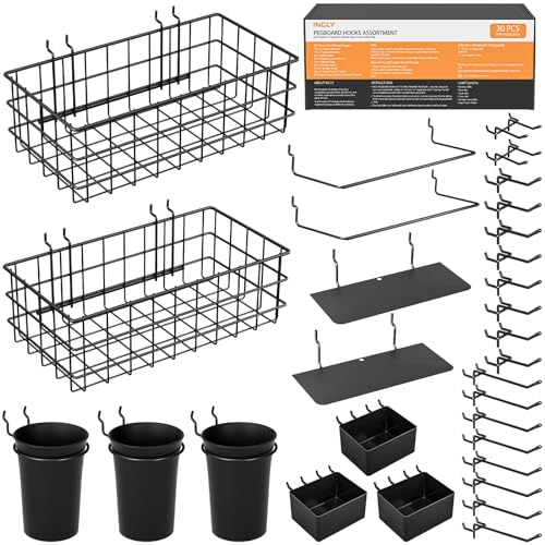 30PCS Peg Board Organizer Kit: Hooks, Bins, Baskets