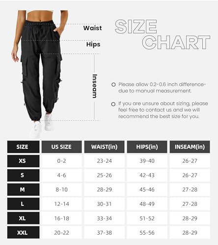 COPYLEAF Womens Parachute Cargo Pants with Pockets Quick Dry Hiking Pants Lightweight Waterproof Baggy Joggers(Black M)