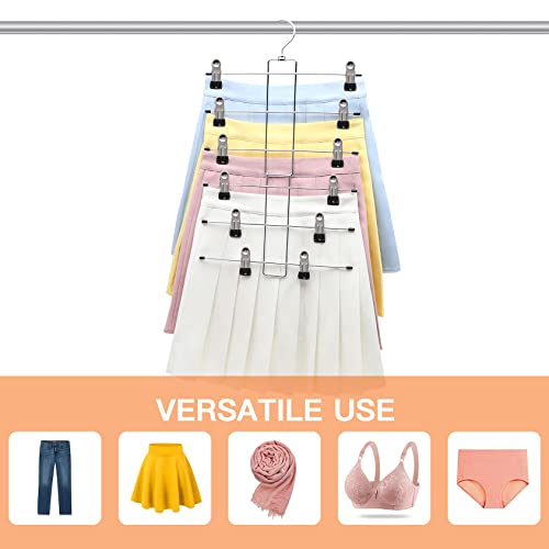 Closet Organizers and Storage, 6 Tier Storage and Organization Pants Hangers Space Saving, Metal Skirt Hangers with Adjustable Clip, 360° Swivel Hook, Dorm Room Essentials for College Students Girls