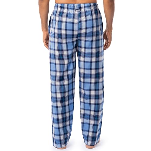 IZOD Men's Relaxed Fit Printed Poplin Drawstring Sleep Pajama Pant, Blue/White Plaid, Large