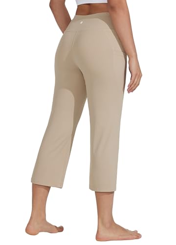 Willit Women's Yoga Capris Pants High Waist Leggings Crop Athletic Exercise Workout Capris Straight Leg 21" Khaki M