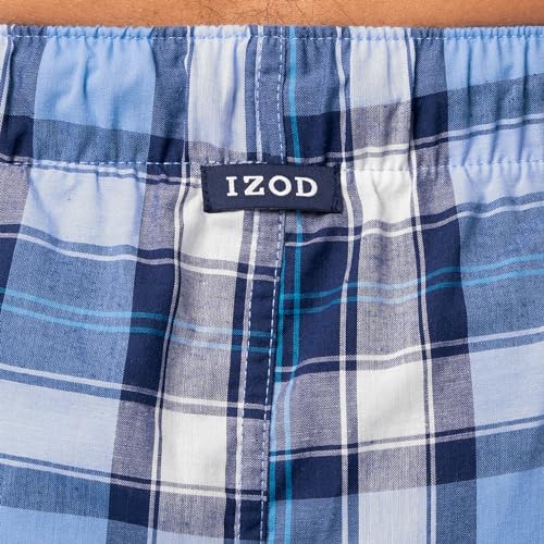 IZOD Men's Relaxed Fit Printed Poplin Drawstring Sleep Pajama Pant, Blue/White Plaid, Large