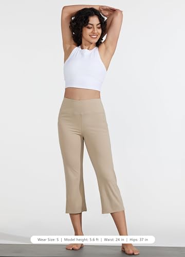 Willit Women's Yoga Capris Pants High Waist Leggings Crop Athletic Exercise Workout Capris Straight Leg 21" Khaki M