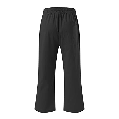 Generic Ladies Capri Pants, Linen Pants Women Summer, Capri Pants for Women Casual 2024 Summer Drawstring Elastic High Waist Linen Pants Straight Wide Leg Capris Cropped Trouser C01_Black,XXL