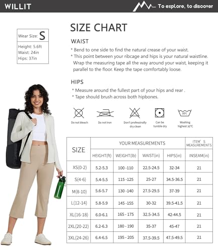 Willit Women's Yoga Capris Pants High Waist Leggings Crop Athletic Exercise Workout Capris Straight Leg 21" Khaki M