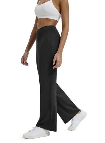 Maxbee Wide Leg Pants for Women Casual Work Pants Crossover High Waisted Yoga Pants with Pockets Black