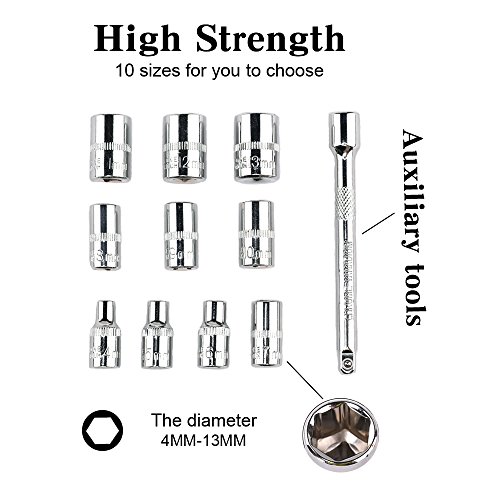 Egofine 12pcs 1/4 Inch Ratchet Socket Set