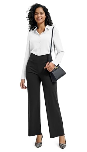 Maxbee Wide Leg Pants for Women Casual Work Pants Crossover High Waisted Yoga Pants with Pockets Black
