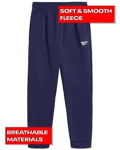 Reebok Boys' Active Joggers - 2 Pack Fleece Athletic Sweatpants (Size: 8-20), Size 7, Grey Heather/Navy