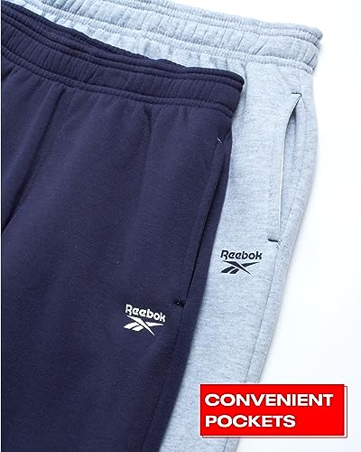 Reebok Boys' Active Joggers - 2 Pack Fleece Athletic Sweatpants (Size: 8-20), Size 7, Grey Heather/Navy