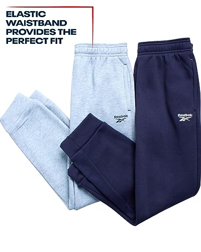 Reebok Boys' Active Joggers - 2 Pack Fleece Athletic Sweatpants (Size: 8-20), Size 7, Grey Heather/Navy
