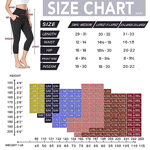 NEW YOUNG 3 Pack Capri Leggings for Women with Pockets-High Waisted Tummy Control Workout Gym Yoga Pants