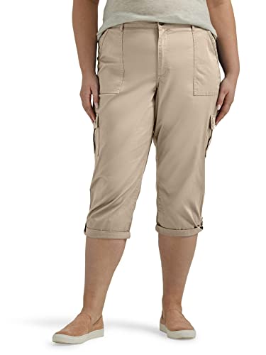 Lee Women's Plus Size Ultra Lux Comfort with Flex-To-Go Cargo Capri Pant Pioneer Beige 18 Plus