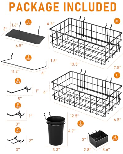 30PCS Peg Board Organizer Kit: Hooks, Bins, Baskets
