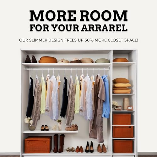 Our Modern Space 100 PACK Plastic Hanger for Shirt Pants Coats Dresses Skirts Suits Jackets - Standard Thick Coat Hanger - Sturdy & Durable Design with Shoulder Grooves Hook - BLACK