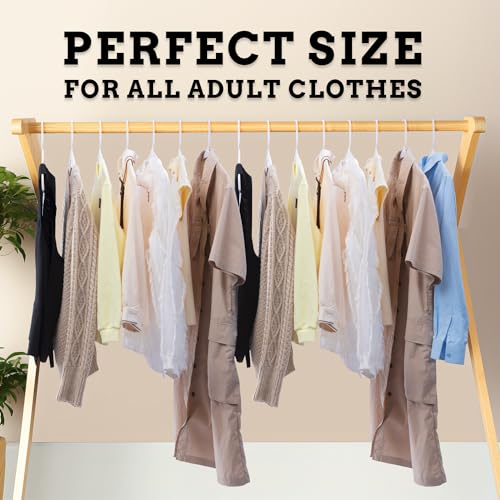 Our Modern Space 100 PACK Plastic Hanger for Shirt Pants Coats Dresses Skirts Suits Jackets - Standard Thick Coat Hanger - Sturdy & Durable Design with Shoulder Grooves Hook - BLACK