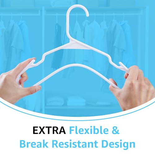 Our Modern Space 100 PACK Plastic Hanger for Shirt Pants Coats Dresses Skirts Suits Jackets - Standard Thick Coat Hanger - Sturdy & Durable Design with Shoulder Grooves Hook - BLACK