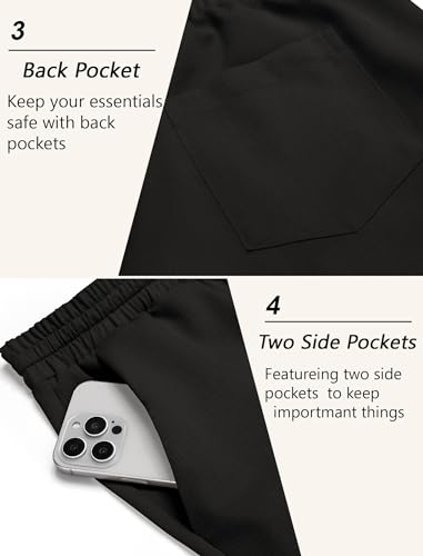 COOFANDY Mens Casual Pants Lightweight Drawstring Beach Pants Elastic Waist Linen Cropped Pants Black