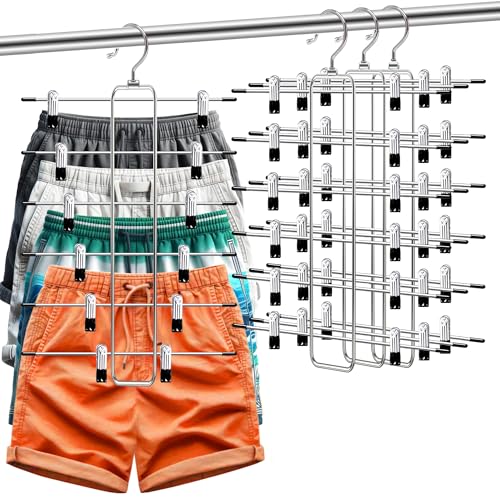 3 Pack Pants-Hangers-Space-Saving,6 Tier Skirt-Hangers with Clips for Closet-Organizers-and-Storage,Foldable Dorm-Room-Essentials-for-College-Students-Girls,Closet Organizer System Jean Yoga Hanger