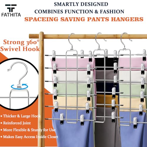 3 Pack Pants-Hangers-Space-Saving,6 Tier Skirt-Hangers with Clips for Closet-Organizers-and-Storage,Foldable Dorm-Room-Essentials-for-College-Students-Girls,Closet Organizer System Jean Yoga Hanger