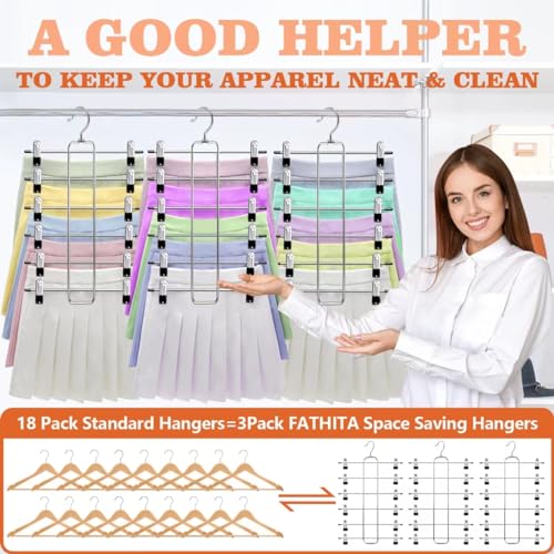 3 Pack Pants-Hangers-Space-Saving,6 Tier Skirt-Hangers with Clips for Closet-Organizers-and-Storage,Foldable Dorm-Room-Essentials-for-College-Students-Girls,Closet Organizer System Jean Yoga Hanger