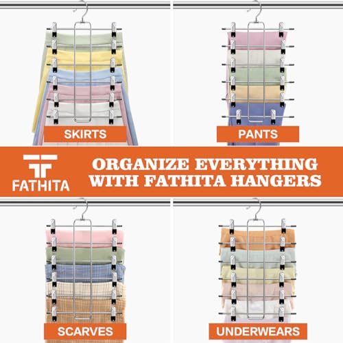 3 Pack Pants-Hangers-Space-Saving,6 Tier Skirt-Hangers with Clips for Closet-Organizers-and-Storage,Foldable Dorm-Room-Essentials-for-College-Students-Girls,Closet Organizer System Jean Yoga Hanger