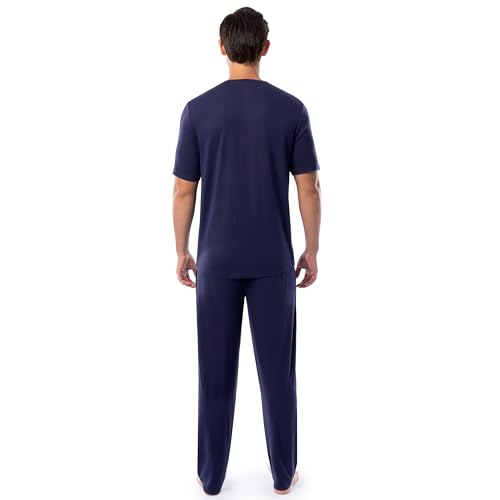 Fruit of the Loom Men's 360 Stretch Short Sleeve V-Neck Top and Pant Sleep Pajama Set, Navy