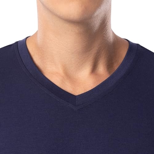 Fruit of the Loom Men's 360 Stretch Short Sleeve V-Neck Top and Pant Sleep Pajama Set, Navy