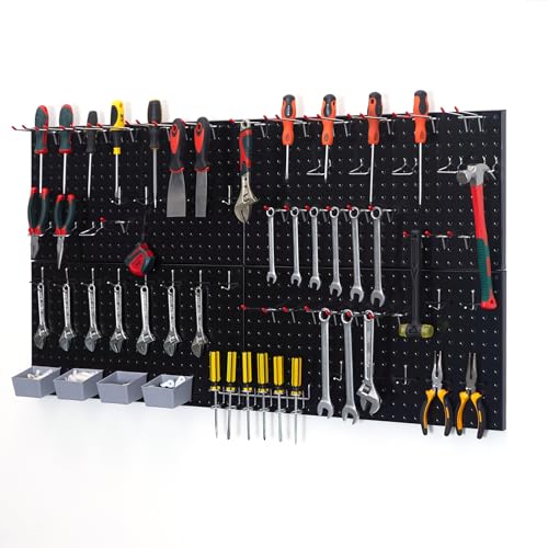 48x24 Inch Black Metal Pegboard Kit with Hooks