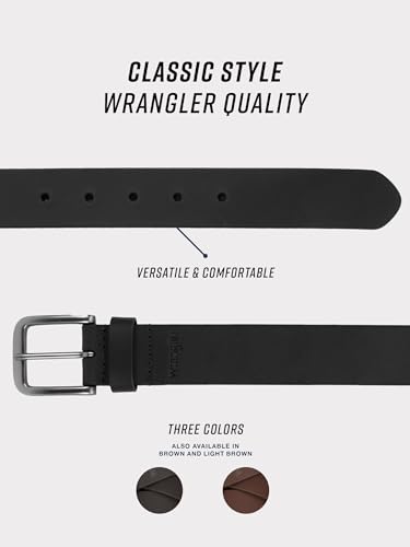 Wrangler Men’s Full Grain Genuine Leather 35mm Thick Casual Belt for Jeans, Pants - Black, 36
