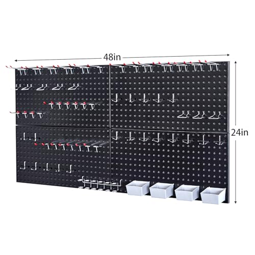 48x24 Inch Black Metal Pegboard Kit with Hooks