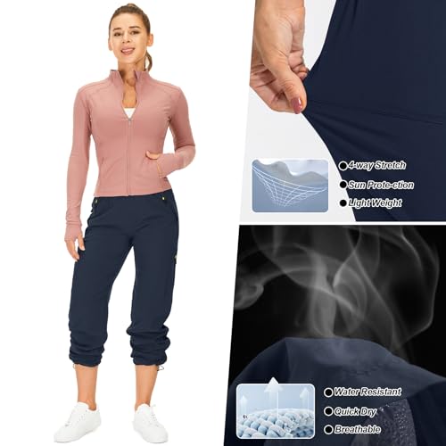 Women's Hiking Pants Quick Dry UPF 50 Travel Golf Pants lightweight Camping Work Cargo Pants Zipper Pockets,6608,Blue,M