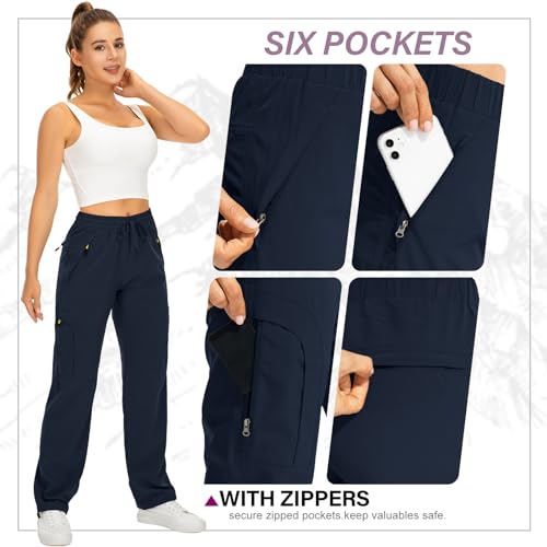 Women's Hiking Pants Quick Dry UPF 50 Travel Golf Pants lightweight Camping Work Cargo Pants Zipper Pockets,6608,Blue,M
