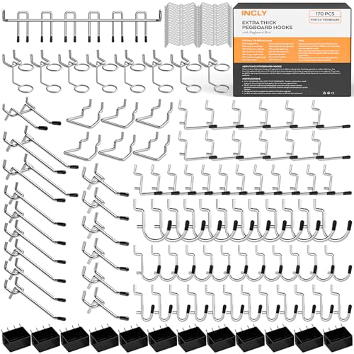 170PCS Heavy Duty 1/4" Pegboard Hooks Kit & Organizer