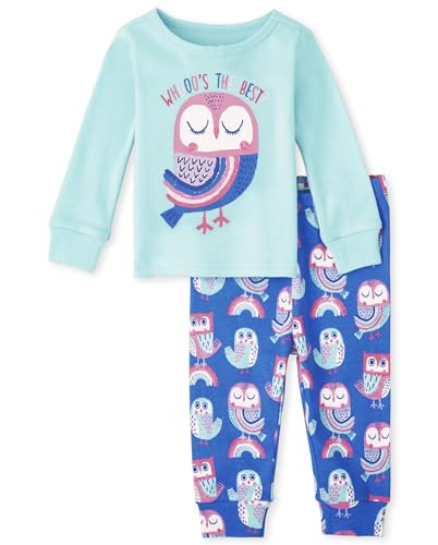 The Children's Place Baby Toddler Girls Long Sleeve Top and Pants Snug Fit 100% Cotton 2 Piece Pajama Set, All Over Owls, 4T