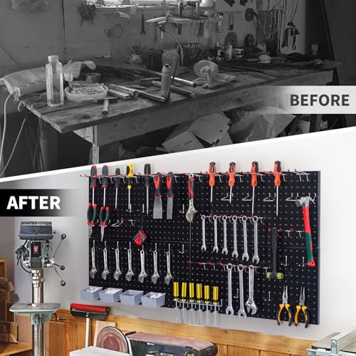 48x24 Inch Black Metal Pegboard Kit with Hooks