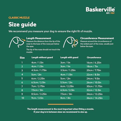 Baskerville Classic Basket Muzzle - Dog can Pant and Drink, Prevents Biting and Food Waste Scavenging, Strong TPR, Ideal for Longer Nosed Dogs, Breathable Dog Training Muzzle for Large Dogs (Size 10)