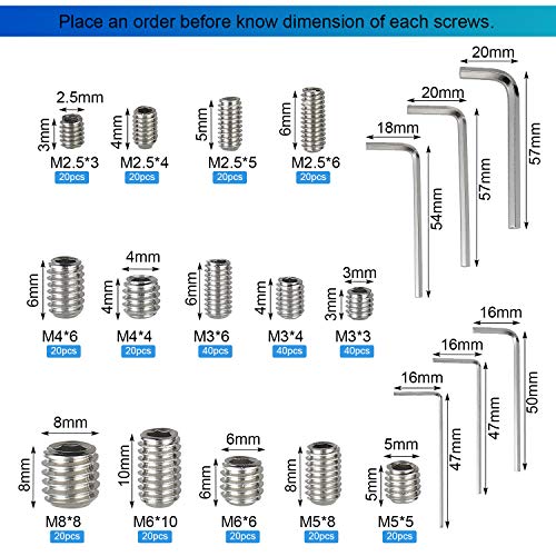 HanTof 340pcs Metric Hex Socket Set Screw Assortment