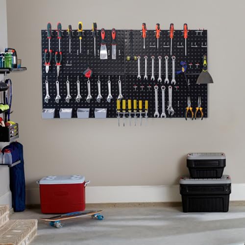 48x24 Inch Black Metal Pegboard Kit with Hooks