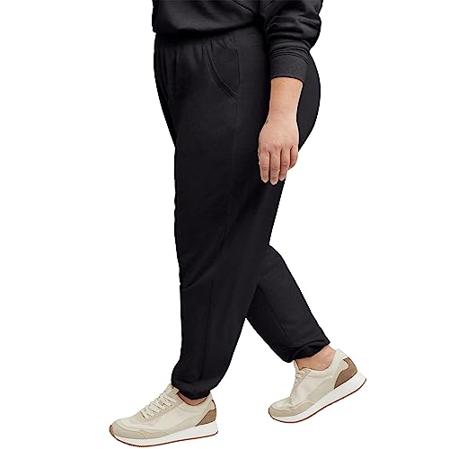 Hanes Originals Fleece Joggers, Soft-Brushed Sweatpants, Women's Loungewear, 29", Plus, Black, Medium