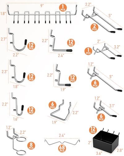 170PCS Heavy Duty 1/4" Pegboard Hooks Kit & Organizer
