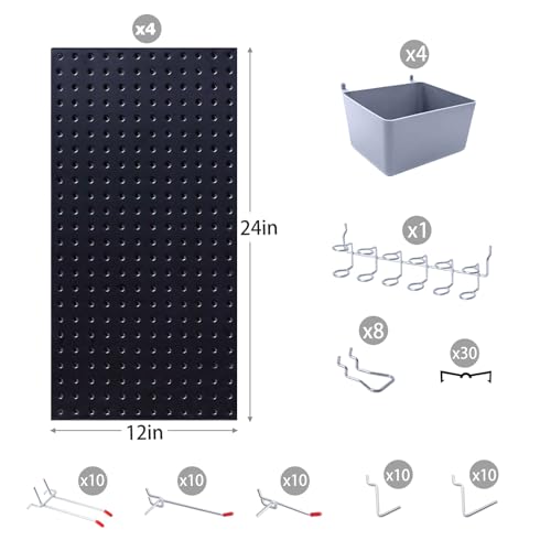 48x24 Inch Black Metal Pegboard Kit with Hooks