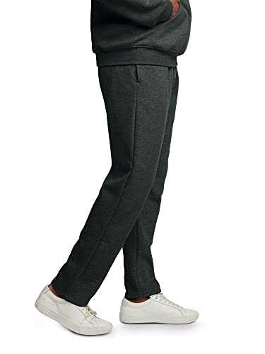 Fruit of the Loom Men's Eversoft Fleece Open Bottom Sweatpants with Pockets, Relaxed Fit, Moisture Wicking, Breathable, Black Heather, X-Large