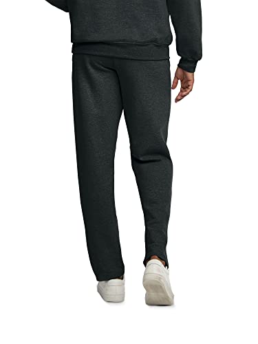 Fruit of the Loom Men's Eversoft Fleece Open Bottom Sweatpants with Pockets, Relaxed Fit, Moisture Wicking, Breathable, Black Heather, X-Large