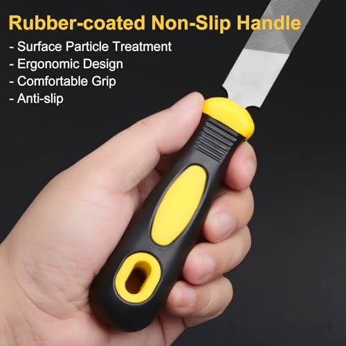 Uaorexplo 8'' Flat Hand Metal File, Ergonomic Rubberized Handle, Uniform Teeth, Strength High Carbon Steel, Suitable for Long Time Use for Trimming, Removing, Sharping Metal, Stone, Wood, and more.