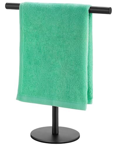 Hand Towel Holder for Bathroom, T-Shape Free Standing Towel Rack Stand, Matte Black Waterproof Hand Towel Rack for Bathroom Kitchen Countertop