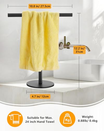Hand Towel Holder for Bathroom, T-Shape Free Standing Towel Rack Stand, Matte Black Waterproof Hand Towel Rack for Bathroom Kitchen Countertop