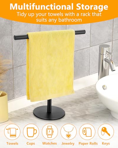 Hand Towel Holder for Bathroom, T-Shape Free Standing Towel Rack Stand, Matte Black Waterproof Hand Towel Rack for Bathroom Kitchen Countertop